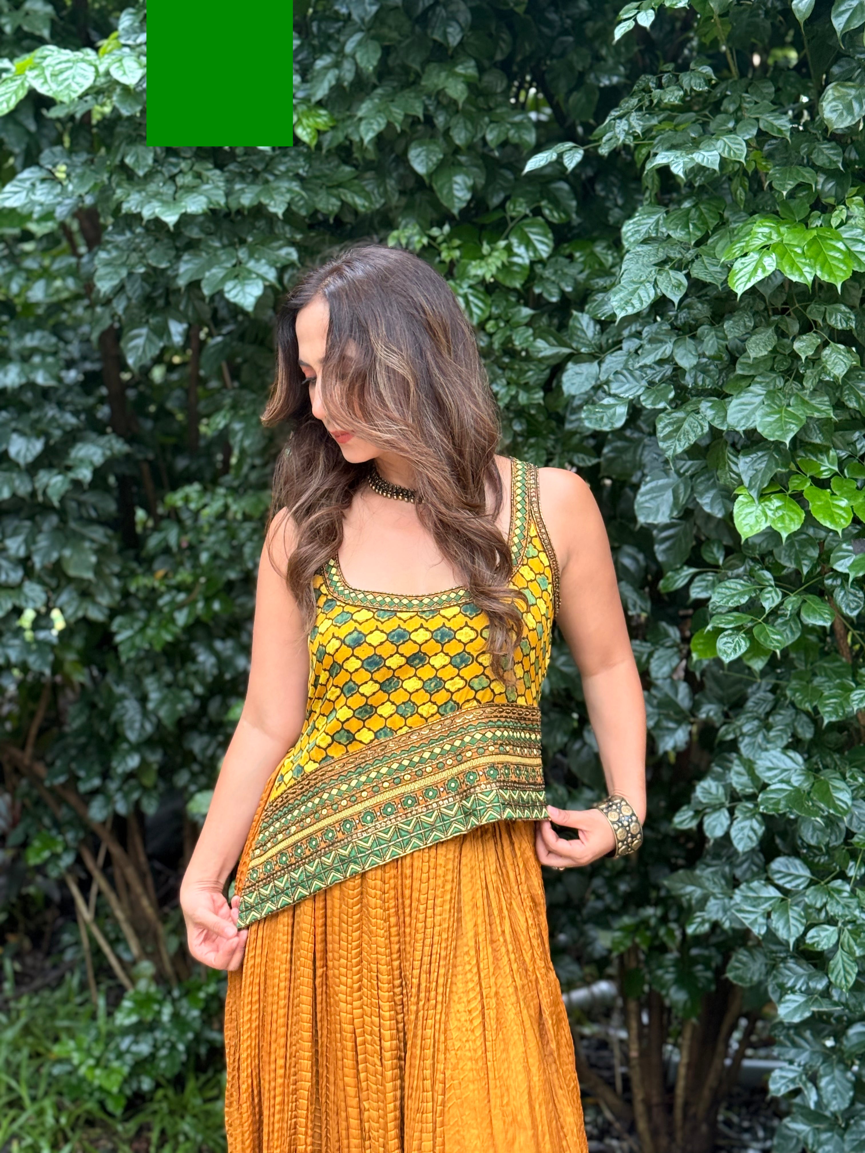 Short asymetrical kurti with pleated skirt