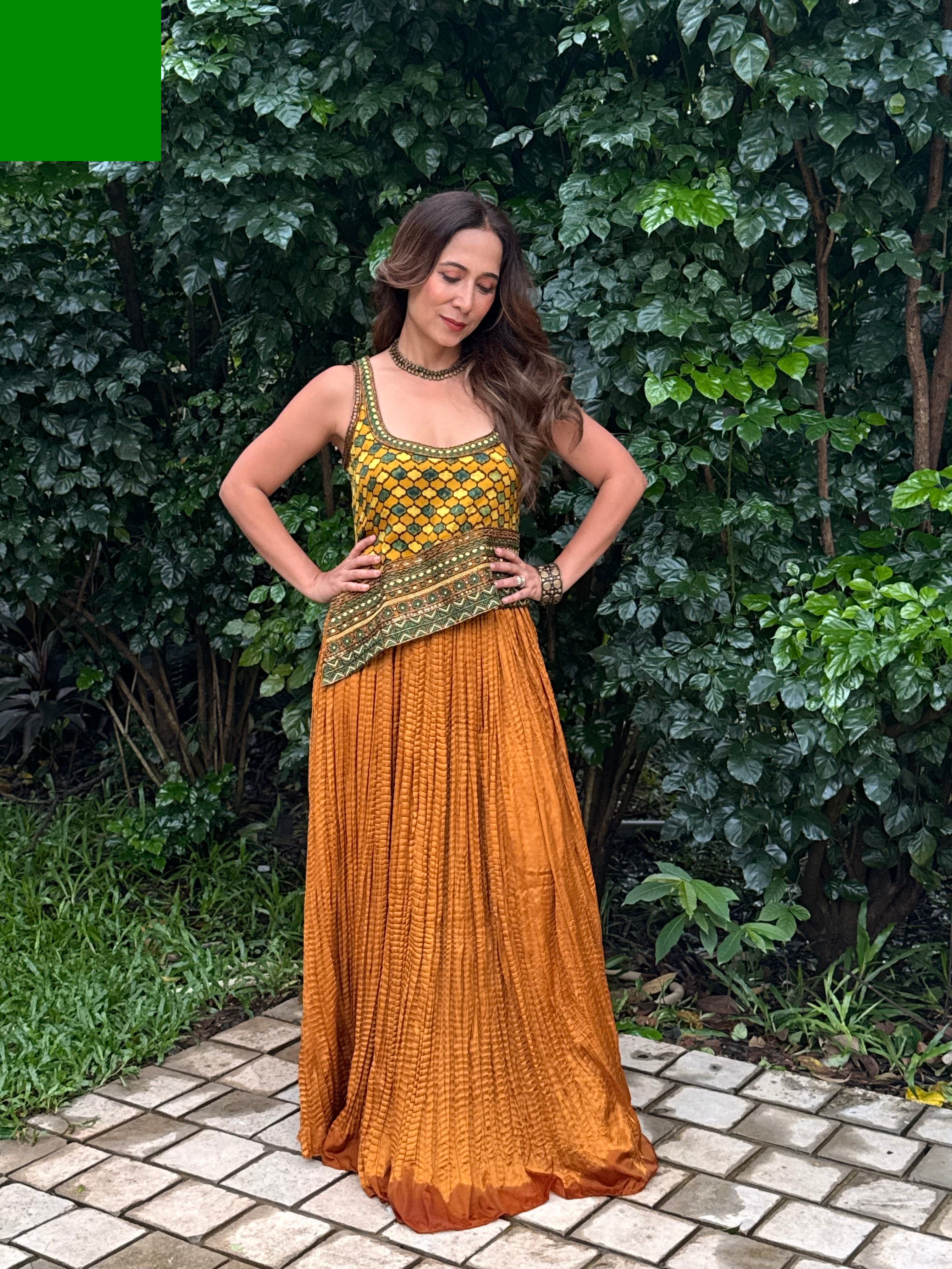 Short asymetrical kurti with pleated skirt