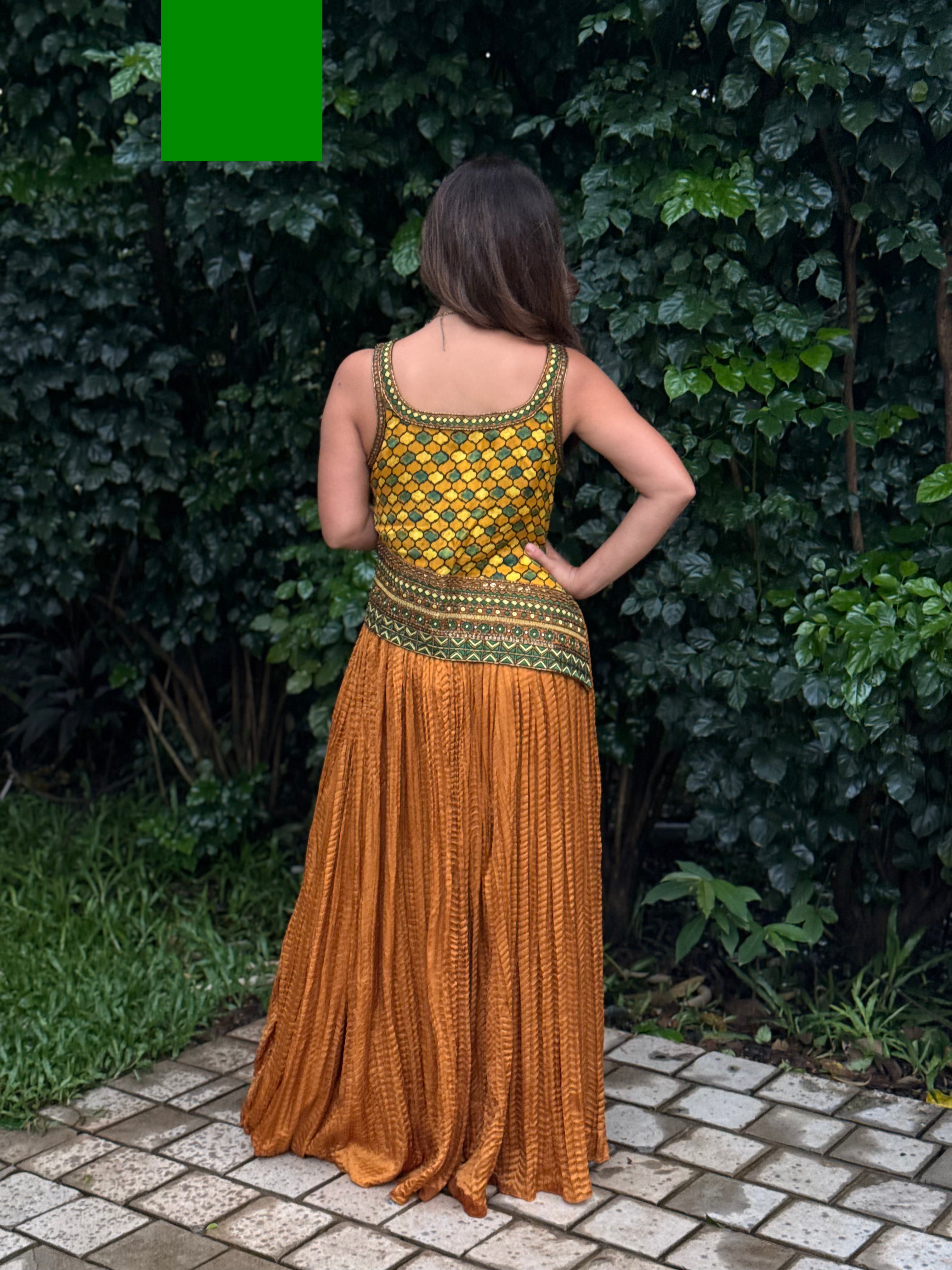 Short asymetrical kurti with pleated skirt