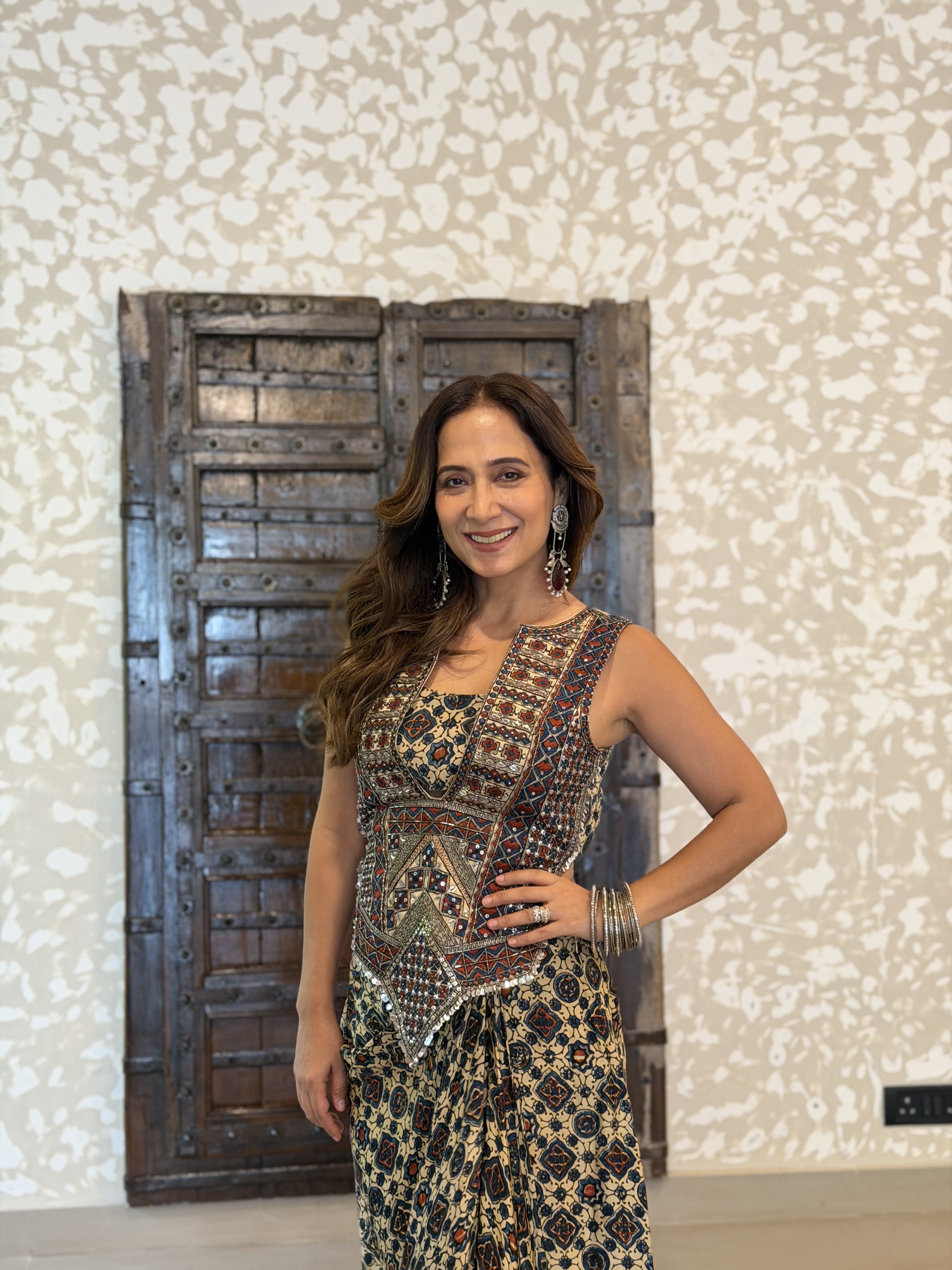 Ajrakh Backless tie up top and drape skirt