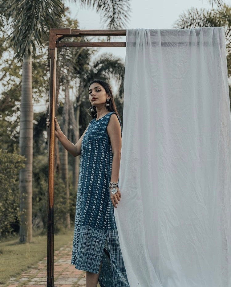 Patchwork Sleeveless Dress (Geometric)