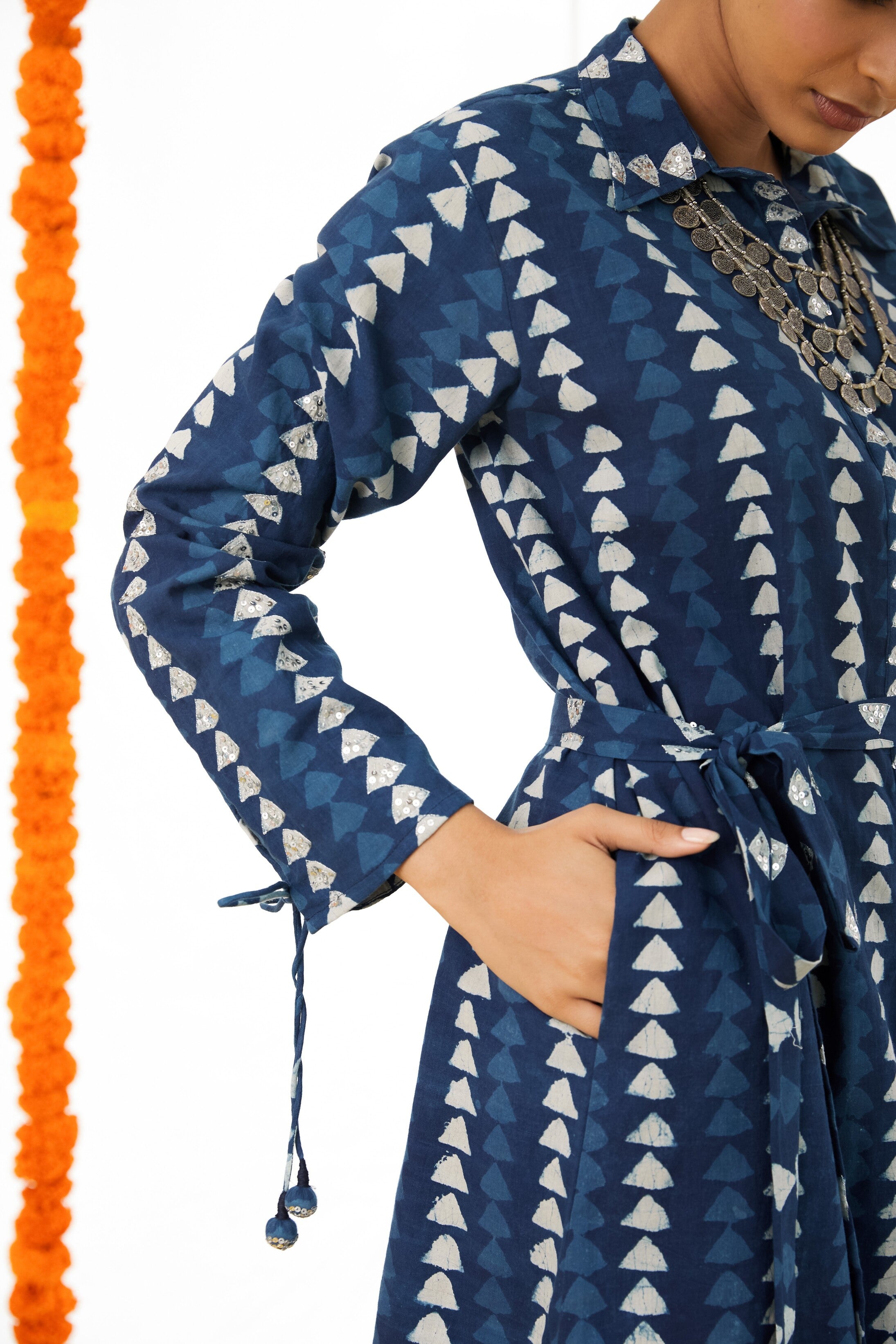 Front-Opening Tassel Shirt Dress