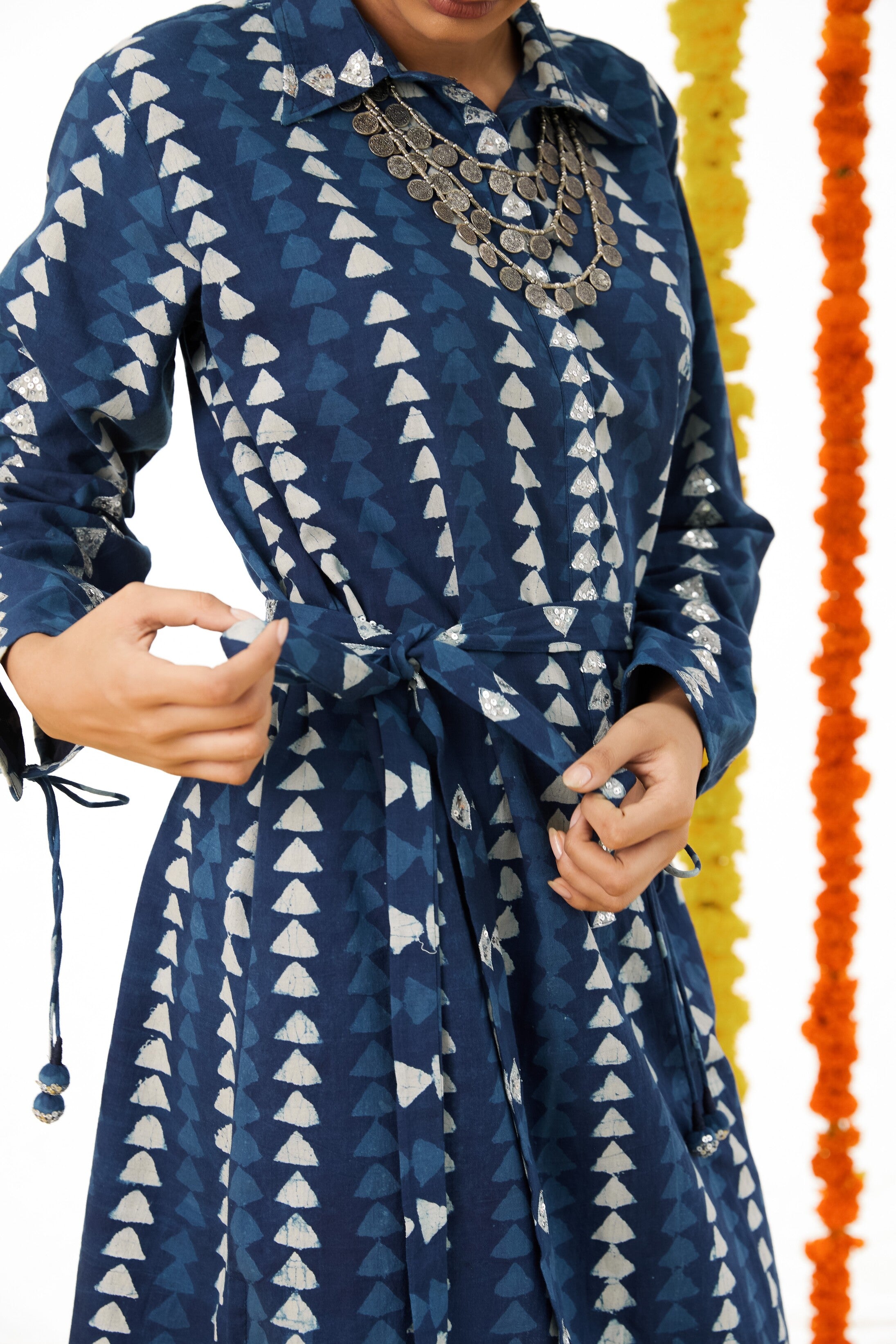 Front-Opening Tassel Shirt Dress