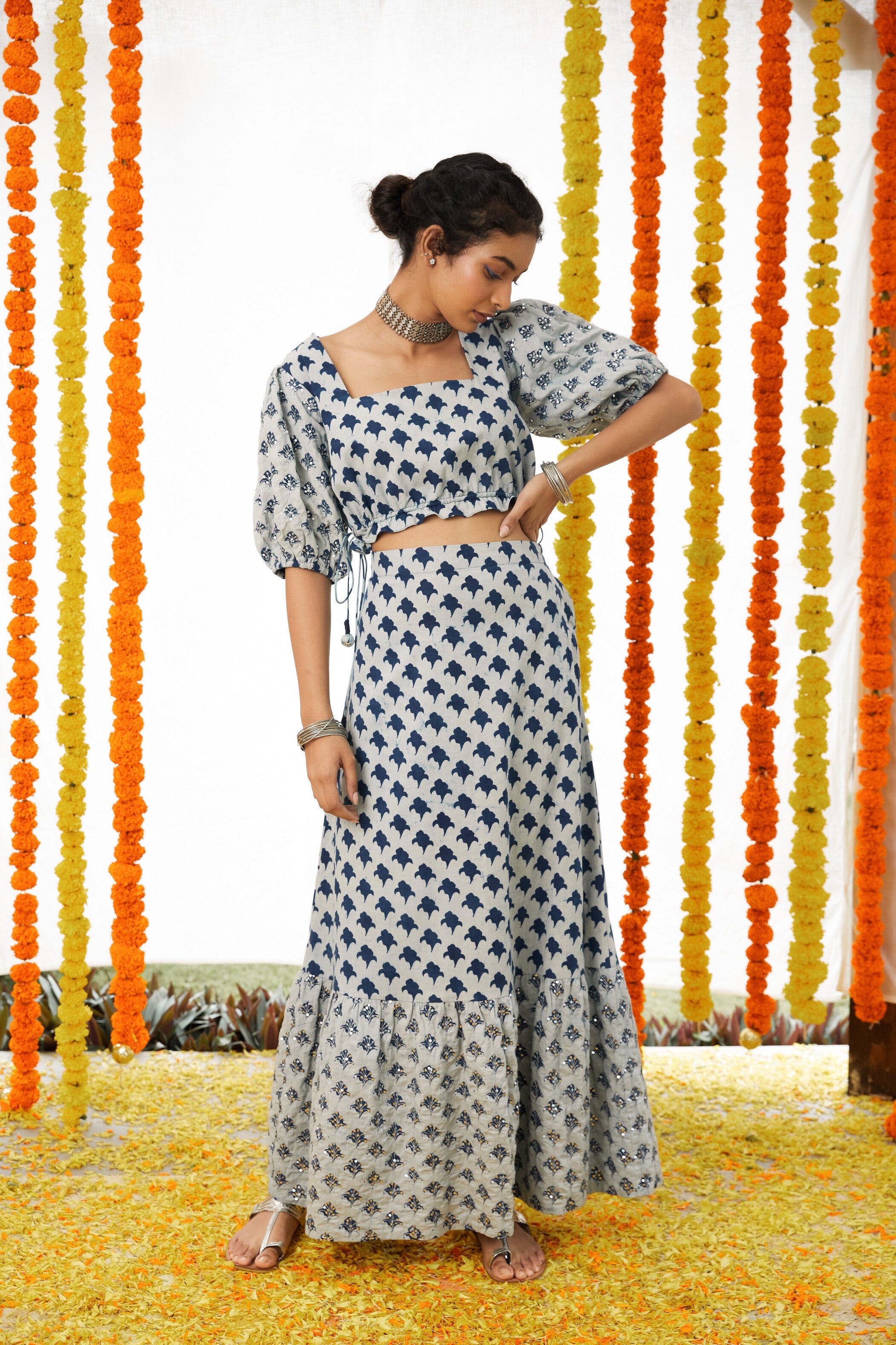 Embroidered Crop Top  & Skirt