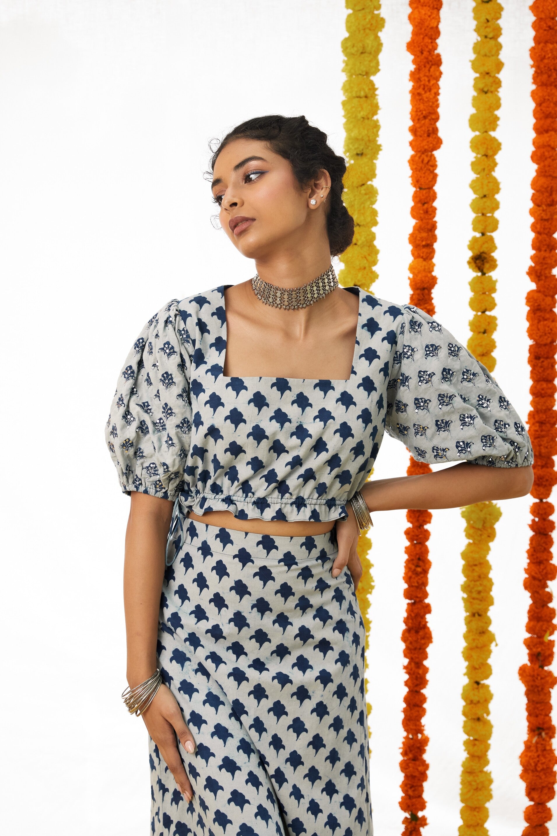 Embroidered Crop Top  & Skirt