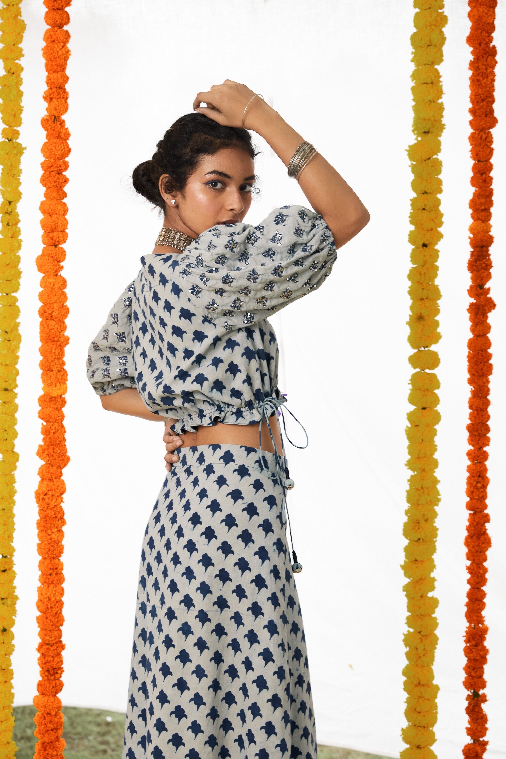 Embroidered Crop Top  & Skirt