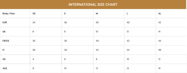 Size Names Size Chart – Akashi Clothing