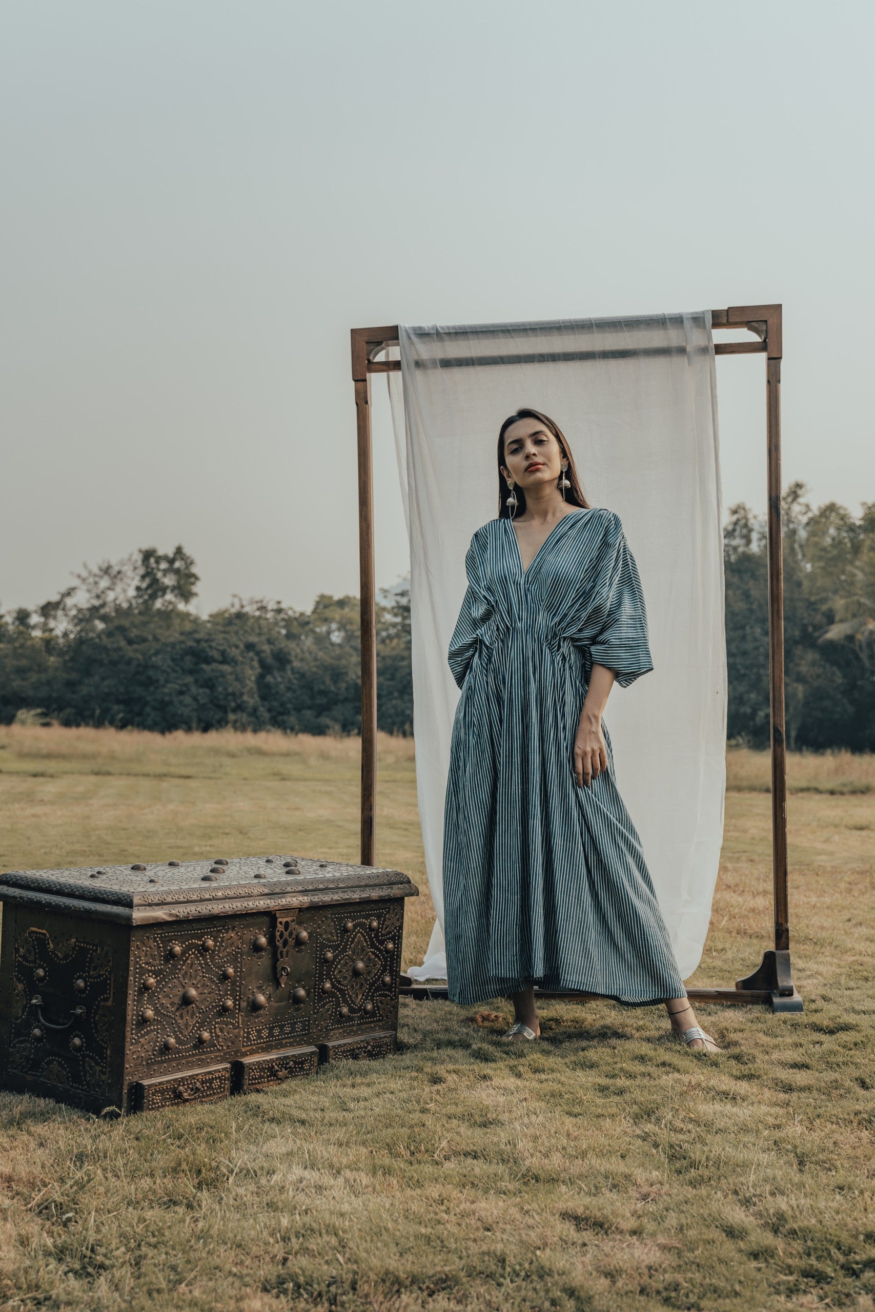 Striped Pleated Kaftaan